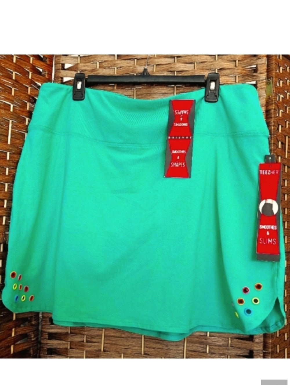 TeezHer Tummy Control Skort Skirted Shorts w Colorful Eyelet Detail Plus Size 2X
